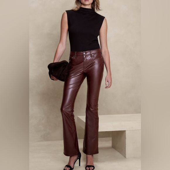 Banana Republic Denim - Banana Republic Brown VEGAN LEATHER LOW-RISE BOOTCUT PANT